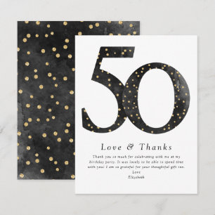 Black Glitter Confetti 50:e födelsedagen Tack Kort