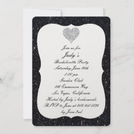 Black Glitter Diamond Heart Bachelorette Party Inbjudningar