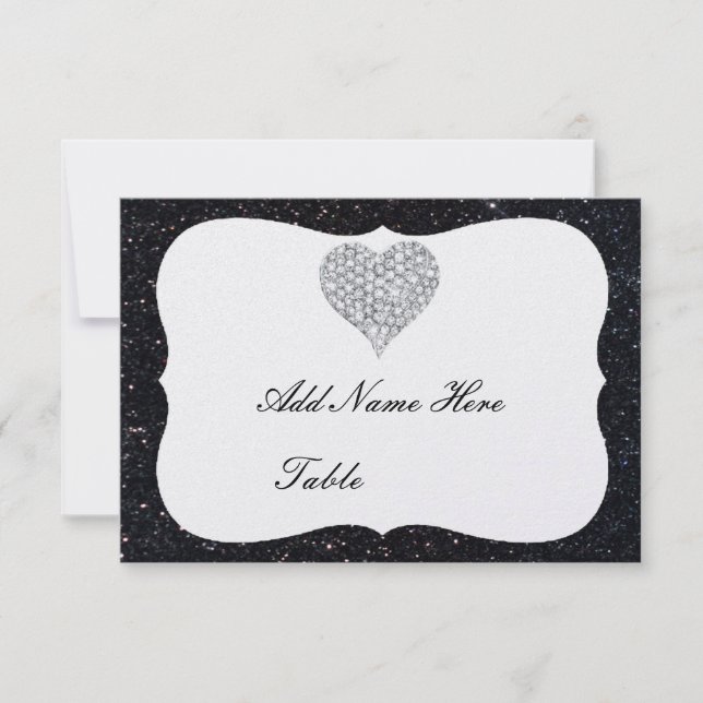 Black Glitter Diamond Heart Bord Place Card Inbjudningar (Framsida)