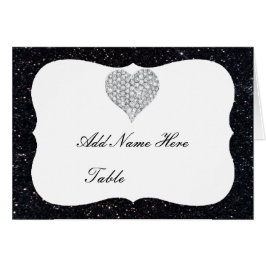 Black Glitter Diamond Heart Bord Place Card OBS Kort