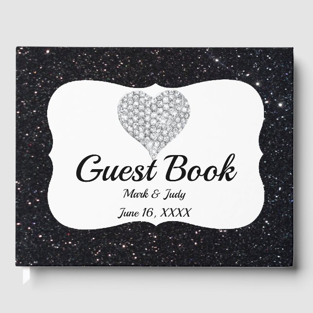 Black Glitter Diamond Heart Guestbook Gästböcker (Framsida)