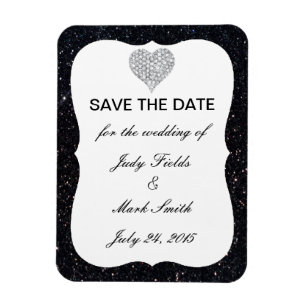 Black Glitter Diamond Heart Spara datum magneter