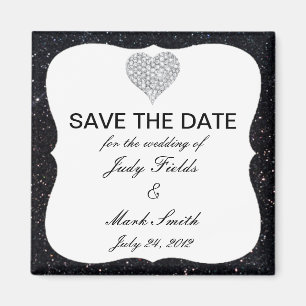 Black Glitter Diamond Heart Spara datum magneter