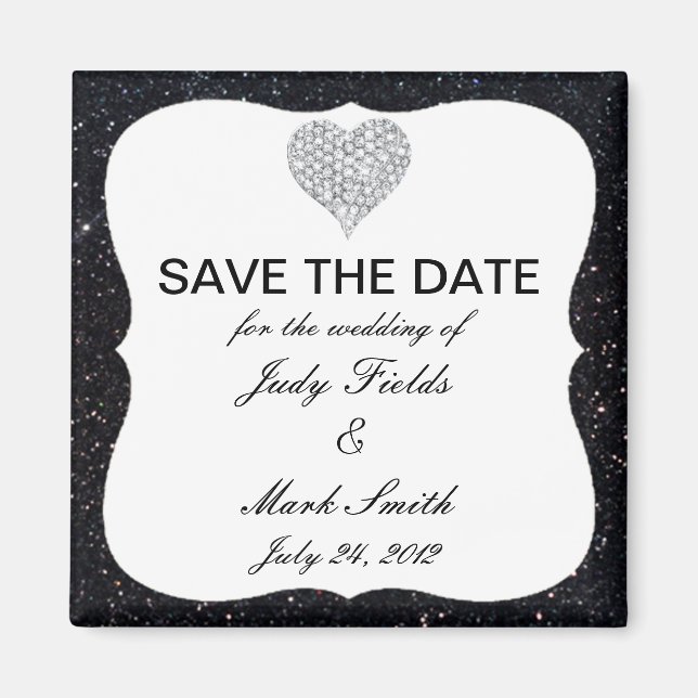 Black Glitter Diamond Heart Spara datum magneter (Framsidan)