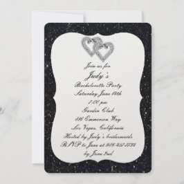 Black Glitter Diamond Hearts Bachelorette Party Inbjudningar