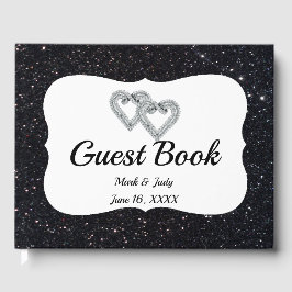Black Glitter Diamond Hearts Guestbook Gästböcker