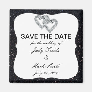 Black Glitter Diamond Hearts Spara datum magneter