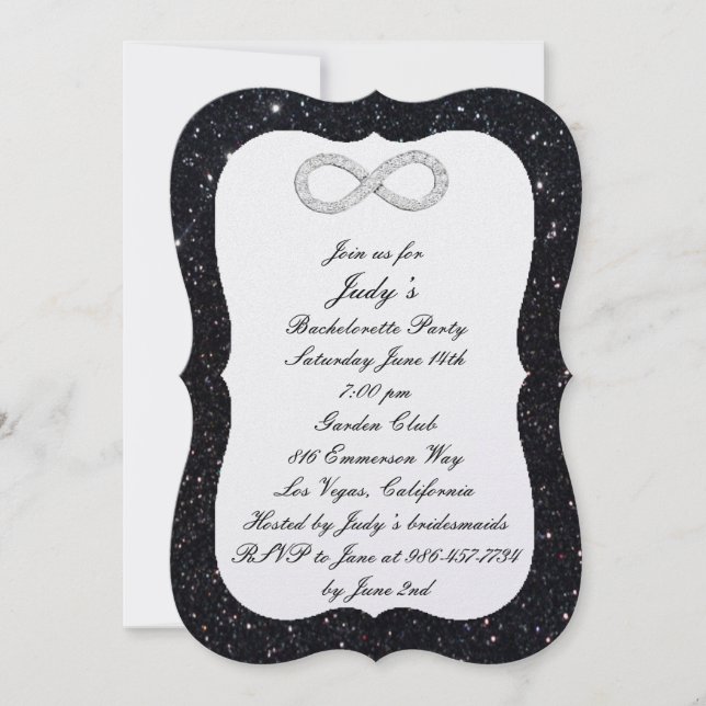 Black Glitter Diamond Infinity Bachelorette Party Inbjudningar (Framsida)