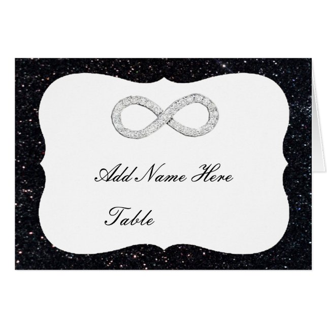 Black Glitter Diamond Infinity Bord Place Card OBS Kort (Framsidan Horizontal)