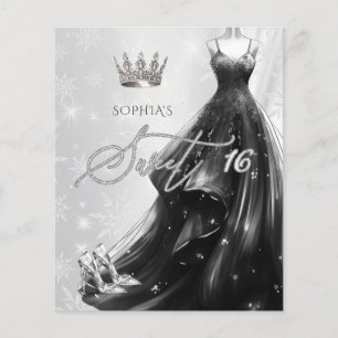 Black Glitter Dress Snöflingor Sweet 16-inbjudan