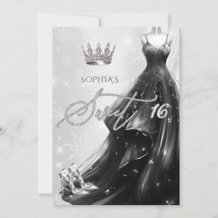 Black Glitter Dress Snöflingor Winter Sweet 16 Inbjudningar