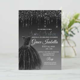 Black Glitter Drift Sweet sixteen Birthday Inbjudningar