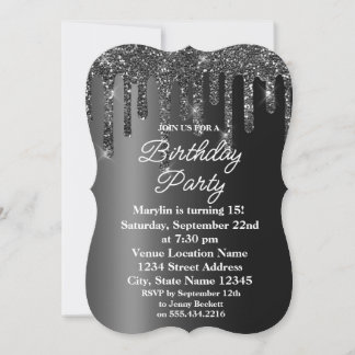 BLACK GLITTER DRIP ELEGANT BIRTHDAY-INBJUDAN INBJUDNINGAR