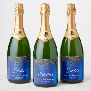 Black Glitter Drips Royal Blue Glam 21:a födelseda