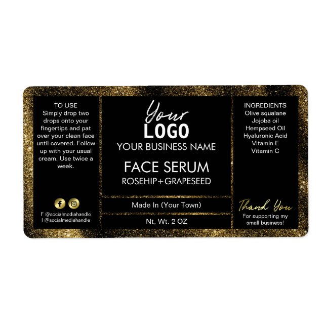 Black Glitter Effect Oil Serum Fraktsedel (Framsidan)