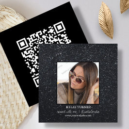 Black Glitter | Foto | Social Media QR-kod Fyrkantigt Visitkort