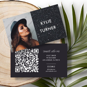 Black Glitter Foto Social Media QR-kod Visitkort