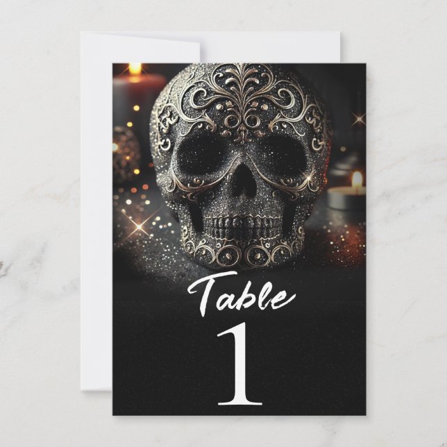 Black Glitter Glam Gnistra Skull, Bordsnummer (Framsida)