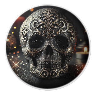 Black Glitter Glam Gnistra Skull Gothic Knopp