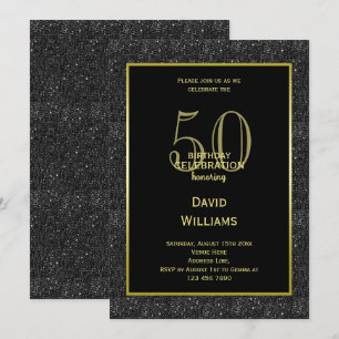 Black Glitter, Guld Framed Man's Birthday Inbjudningar