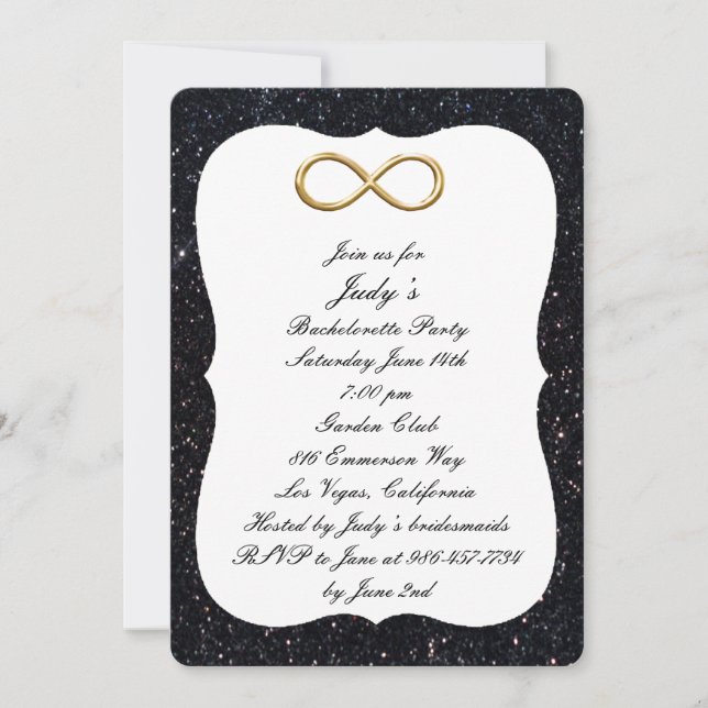 Black Glitter Guld Infinity Bachelorette Party Inbjudningar (Framsida)