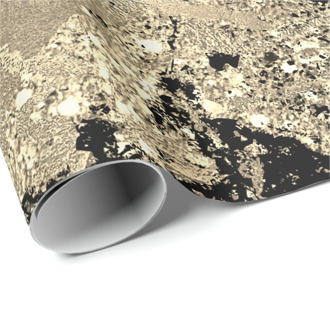 Black Glitter Guld Marble Glam Abstrakt Metallic Presentpapper (Rullad Hörn)