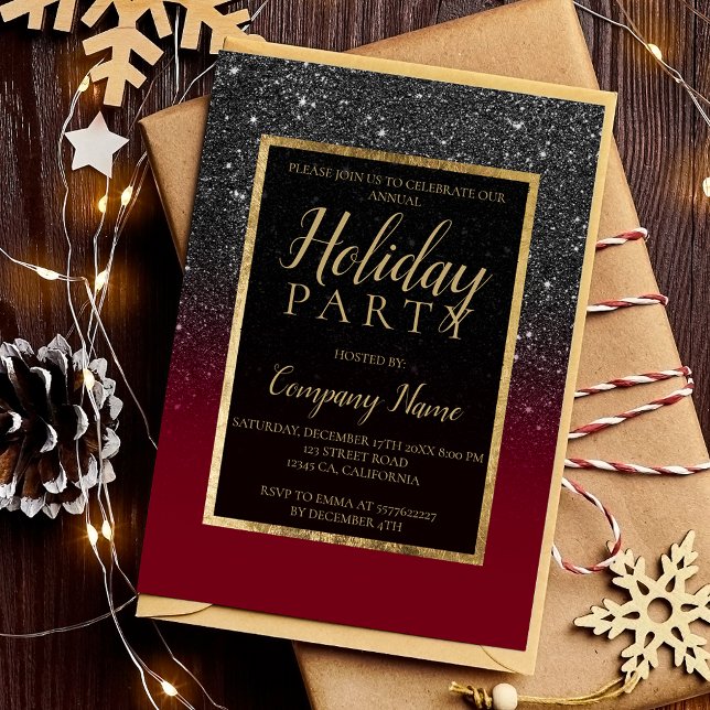 Black glitter guld red business company inbjudningar (Black glitter gold red business corporate invitation)