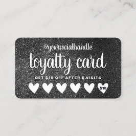 Black Glitter Hearts-kundrabatt Social Lojalitetskort