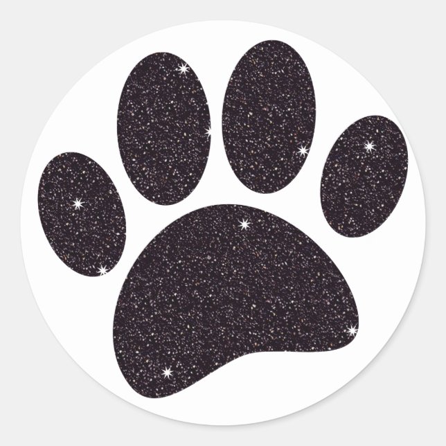Black Glitter Hund Pawprint Runt Klistermärke (Framsida)