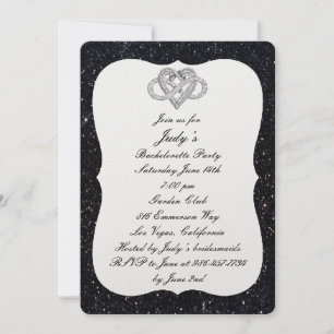Black Glitter Infinity Heart Bachelorette Party Inbjudningar