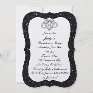Black Glitter Infinity Heart Bachelorette Party Inbjudningar