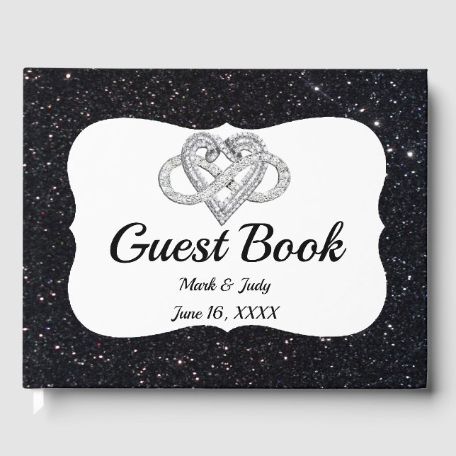 Black Glitter Infinity Heart Guestbook Gästböcker (Framsida)