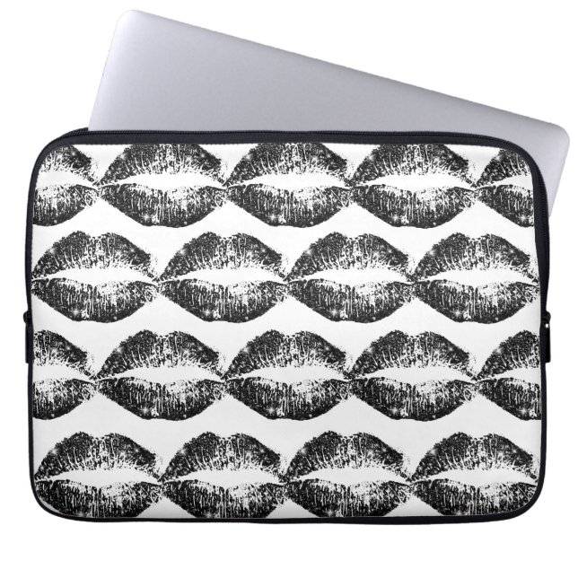 Black Glitter Läppar Laptop Fodral (Framsidan)