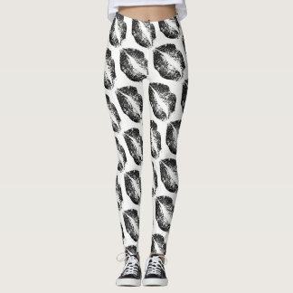 Black Glitter Läppar Modern White Leggings