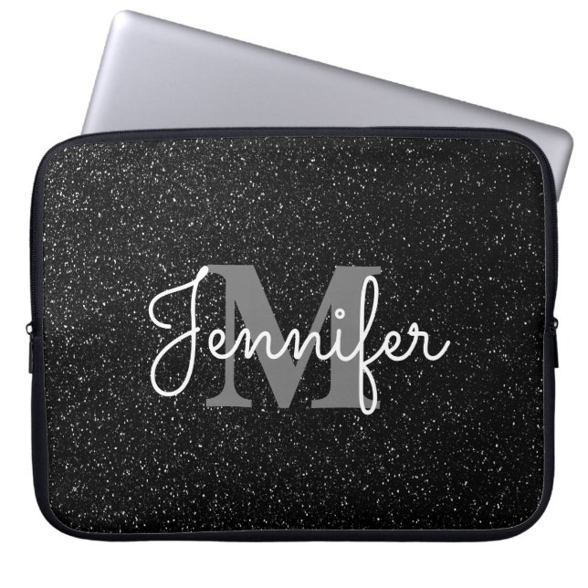 Black Glitter Laptop Fodral (Framsidan)