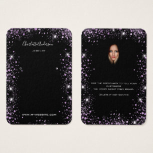 Black glitter lila örringar fotokort för visning visitkort