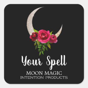Black Glitter Måne avsiktsförklaring Spell Fyrkantigt Klistermärke