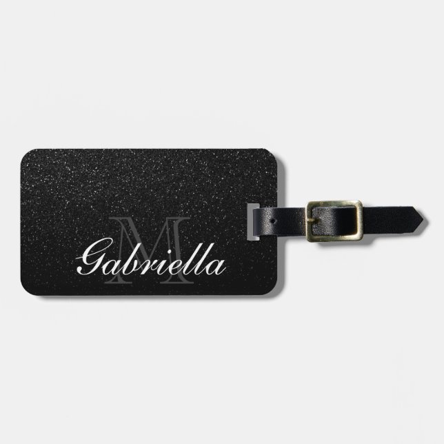 Black Glitter Monogram Bagagebricka (Horisontell Framsida)