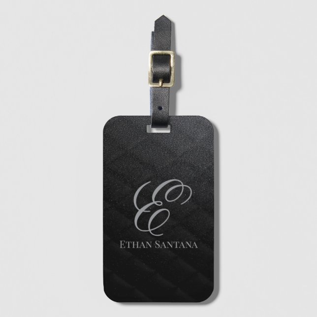 Black Glitter Monogram Bagagebricka (Framsida vertikal)
