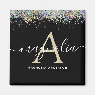Black Glitter Monogram Gnistra Magnet