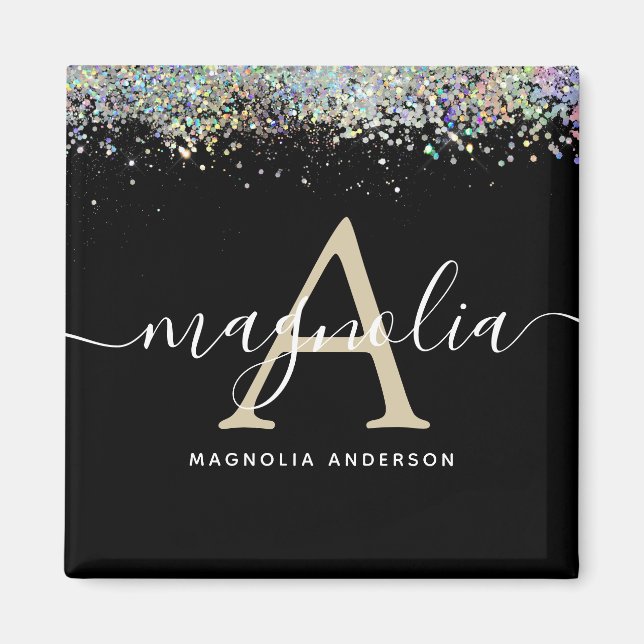 Black Glitter Monogram Gnistra Magnet (Framsidan)