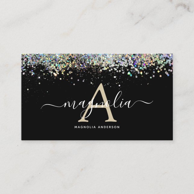 Black Glitter Monogram Gnistra Visitkort (Framsida)
