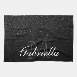 Black Glitter Monogram Kökshandduk