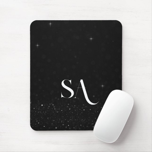 Black Glitter Mousepad med Anpassningsbar Initiale Musmatta (Med mus)
