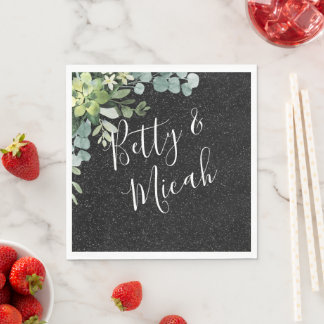 Black Glitter och Eucalyptus Bröllop Pappersservett