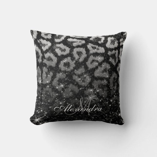 Black Glitter och Leopard Print Kudde (Framsida)