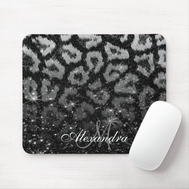 Black Glitter och Leopard Print Musmatta (Med mus)