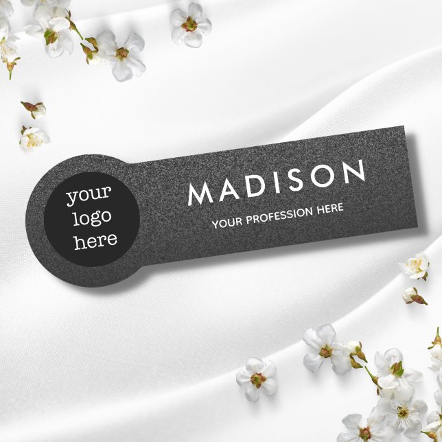 Black Glitter Ombre Employee Namn Logotyp Badge Namnbricka (Skapare uppladdad)