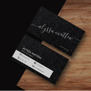 Black Glitter Premium Luxury Modern Glam Anpassnin Visitkort
