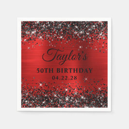Black Glitter Red Foil 50:e födelsedagen Pappersservett
